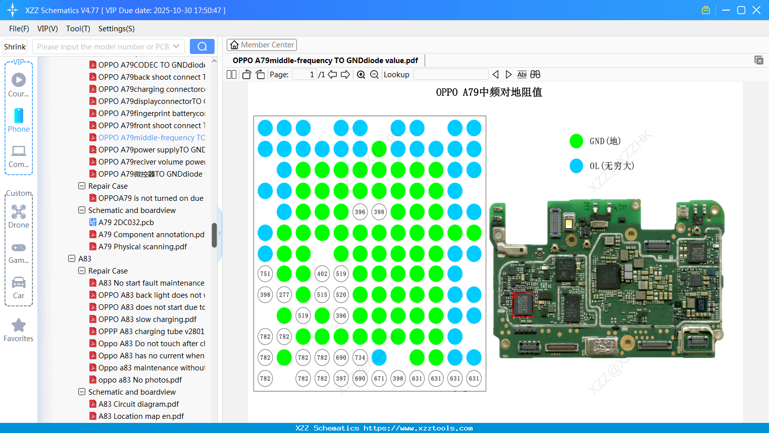 OPPO A79middle-frequency TO GNDdiode Value